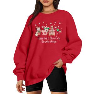 MYHALF Christmas Sweatshirt Women Xmas Shirts: Oversized Merry Christmas Crewneck Sweater Funny Magical Snowman Graphic Tops (Red, L)