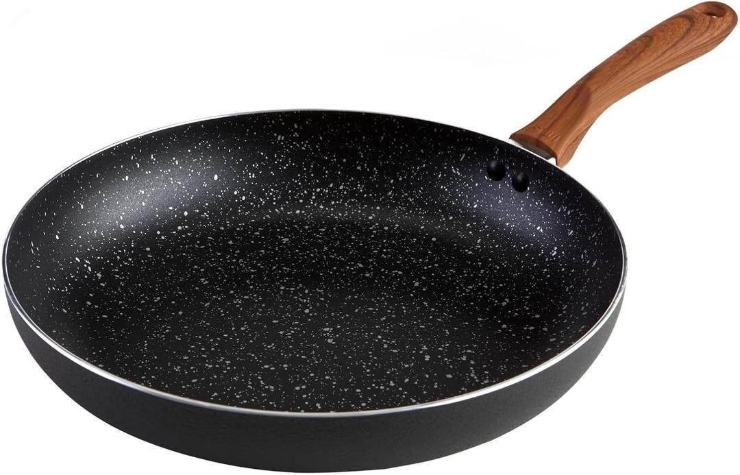 IMUSA USA Woodlook 12" Black Stone Fry Pan Handle and Speckled Nonstick Interior IMUSA USA Woodlook 12" Black Stone Fry Pan Handle and Speckled Nonstick Interior