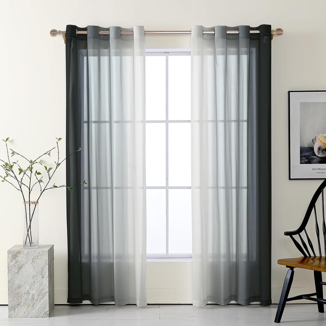 Ombre Sheer Curtains for Living Room Bedroom, Grommet Top Gradient Semi Sheer Light Filtering Home Decor Window Drapes, Set of 2 Panels, Black, 52x84 Inch Ombre Sheer Curtains for Living Room Bedroom, Grommet Top Gradient Semi Sheer Light Filtering Home Decor Window Drapes, Set of 2 Panels, Black, 52x84 Inch