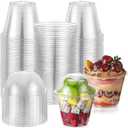 AOZITA 50 Sets, 9 oz Clear Plastic Cups with Dome Lids (No Hole) - Disposable Cups for Ice Cream,Cake,Fruit,Parfait, Dessert, Pudding and Jello Shot