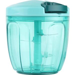 Ourokhome Manual Food Processor Vegetable Chopper, Portable Hand Pull String Garlic Mincer Onion Cutter for Veggies, Ginger, Fruits, etc., 900ml, Teal (Blue)