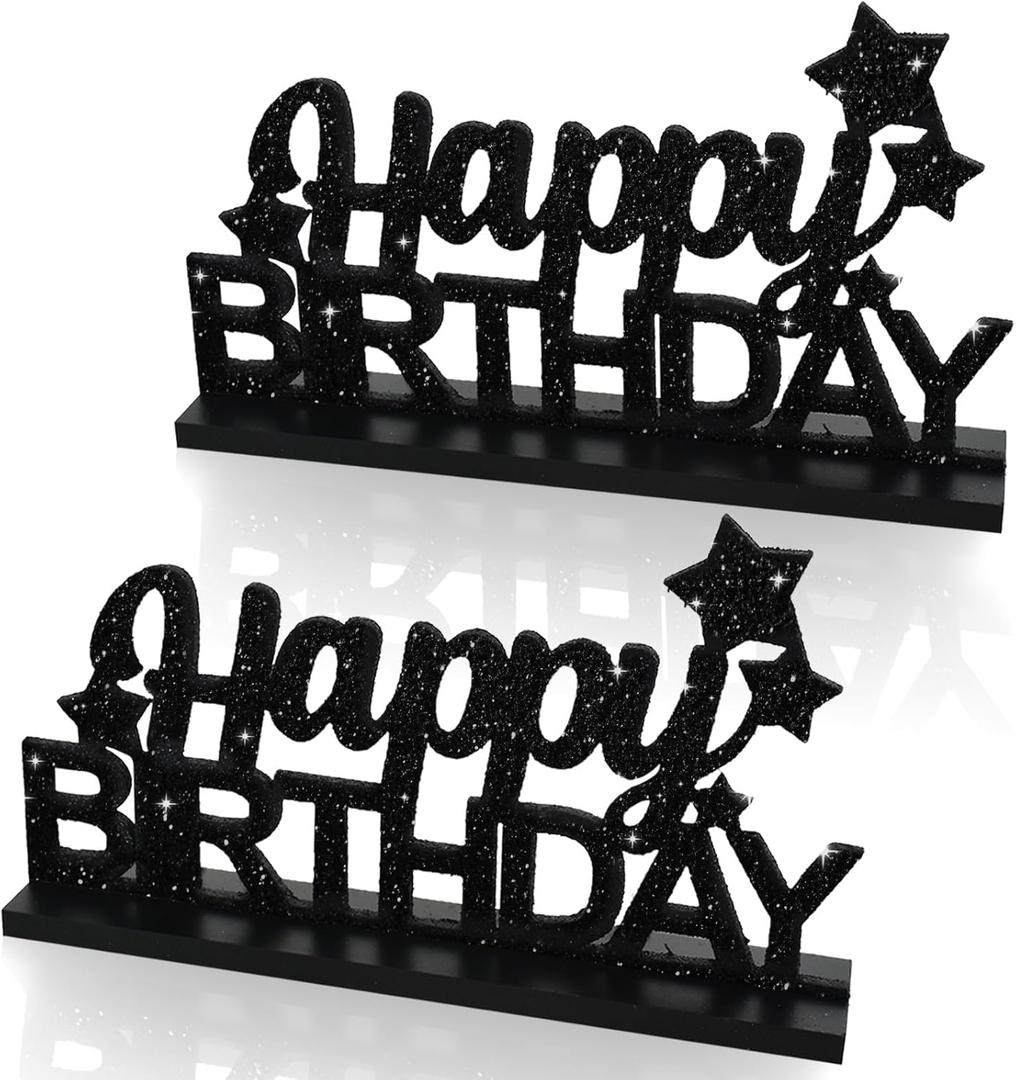 TONIFUL Glitter Black Letter Happy Birthday Sign Centerpieces for Table Birthday Party Supplies Birthday Decorations for 16th 21st 30th 40th 50th 60th 70th 80th 90th 100th Birthday Table Decoration