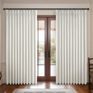 Blackout Curtains 70 Inches Total 140 width Extra Wide Pinch Pleated Long Curtain for Living Room, Cream Natural Linen Viral Curtain Room Darkening Insulated Windows Drapes (70"Wx102"Lx 2Panels)