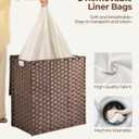 Greenstell Laundry Hamper with lid, No Install Needed, 110L Wicker Laundry Baskets Foldable 2 Removable Liner Bags, 2 Section Clothes Hamper Handwoven Rattan Laundry Basket with Handles, Brown