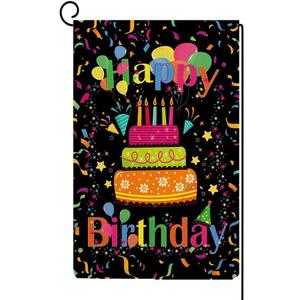 Baccessor Happy Birthday Garden Flag Banner Big Cake Colorful Balloon Yard Flag Burlap Vertical Double-Sided Party Outdoor Home House Decoration 12 x 18 Inch (Mutil)