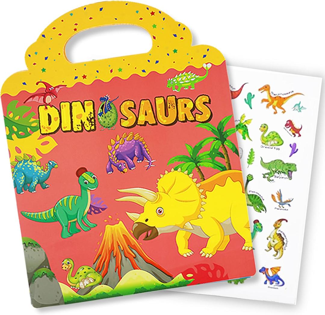 Reusable Sticker Book, Dinosaur Stickers Educational Learning Toys Travel Stickers Activity Books for Toddler Girls Boys Age 3+ Birthday Gifts
