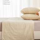 PURE ERA Twin Sheet Set 100% Washed Cotton Gingham Sheets Twin Size Bed Set Linen Feel Soft Breathable Durable,15" Deep Pocket 4Pc Checked Beige Bedsheet