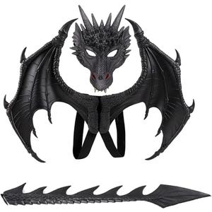 CRTEPST Dragon Costume for Kids Boys Girls, Dragon Wing Tail Mask Set,Halloween Dinosaur Cosplay Set for Child