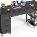 Huuger Computer Desk with 6 Drawers, Office Desk with Shelves, Reversible Gaming Desk, Corner Desk with Storage, Work for Home Office, Study, Living Room, 54inch, Black