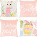 Feuille Happy Easter Throw Pillow Covers Set of 4 18x18 Inch Bunny & Eggs Spring Decorative Pillow Cases, Farmhouse Easter Decor for Sofa Couch Bed