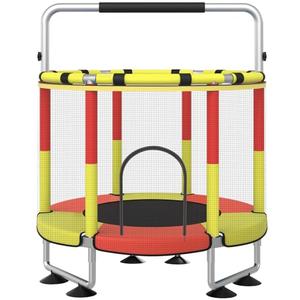 Trampoline for Kids, Upgrade Full Anti-Rust 440lbs Indoor Outdoor Toddler Trampoline with Net, 55" Adjustable Baby Toddler Trampolines Accessories Dart Board (Red Yellow, 48in)