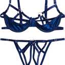 Verdusa Women's 2 Piece Cut Out Underwire Sexy See Through Bra and Panty Lingerie Sets (Large, Royal Blue)