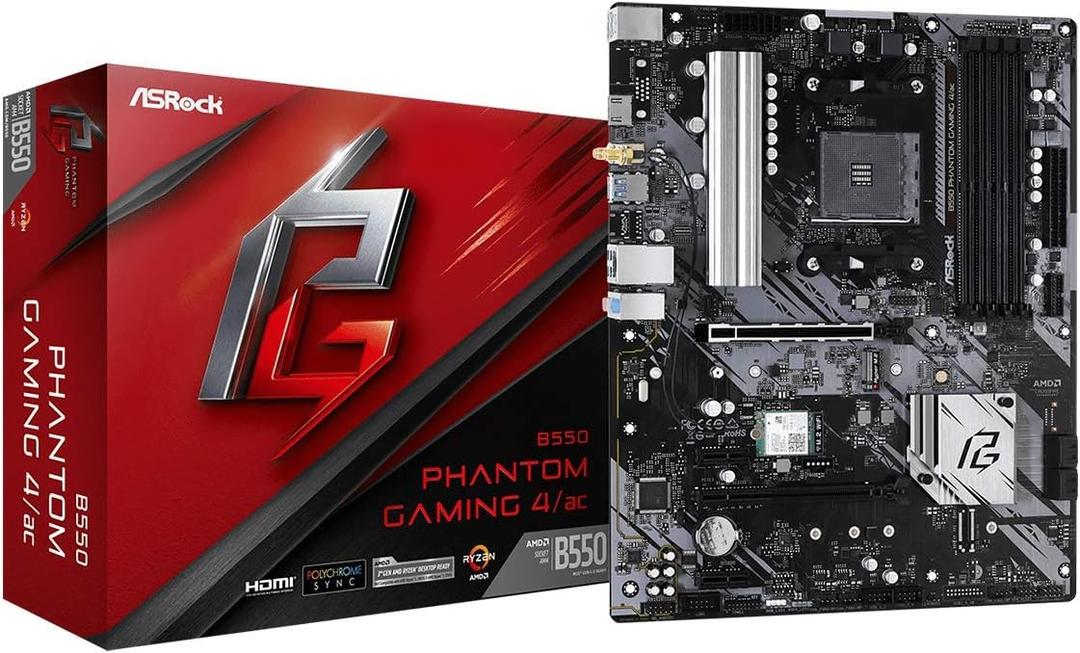 ASRock B550 Phantom Gaming 4 AC Supports 3rd Gen AMD AM4 Ryzen / Future AMD Ryzen Processors Motherboard
