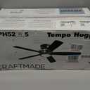 Craftmade Flush Mount Ceiling Fan with LED Light and Remote TMPH52W5 Tempo 52 Inch White, Hugger Fan
