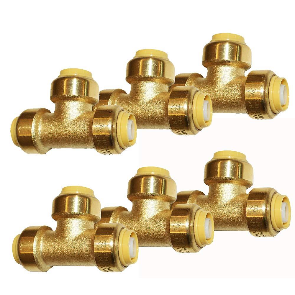 HQMPC 3/4" Pex Tee Push Fit Plumbing Fitting, Brass, 4pcs, Push-to-Connect, UPC Certified