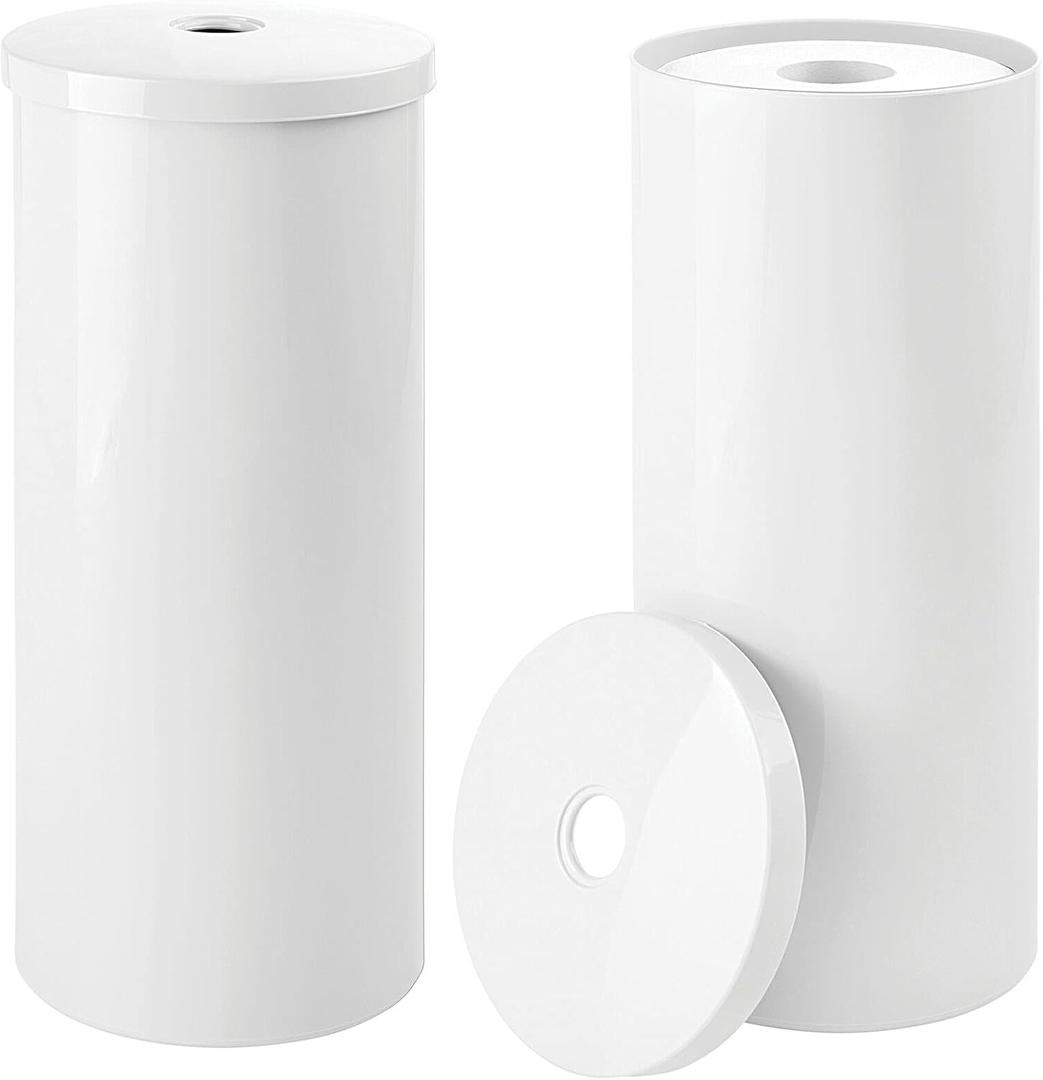mDesign Plastic Floor Stand Toilet Paper Organizer with Cover, 3-Roll Space-Saving Tissue Storage for Bathroom - Fits Under Sink, Vanity, Shelf, in Cabinet, Corner - Aura Collection - 2 Pack - White