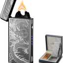 Electric Lighter Cool Rechargeable USB Dragon Lighter with Arc Plasma Windproof High Power LED Battery Indicator for Candles, Fireworks, Incense (Black Dragon)