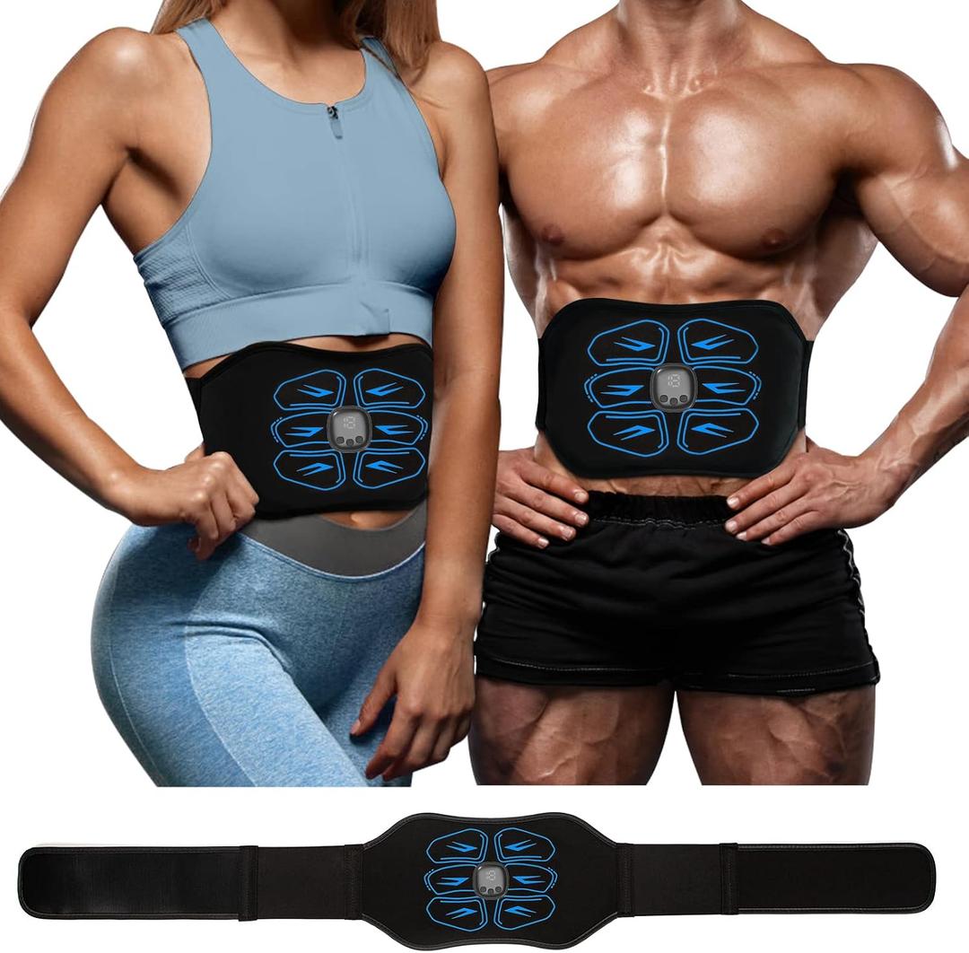 FDA Cleared ABS Stimulator Muscle Toner, Ab Machine, Portable Abdominal Belt, Electronic Pulse Massager, Home Office Fitness Belt Workout Equipment (Black Blue)