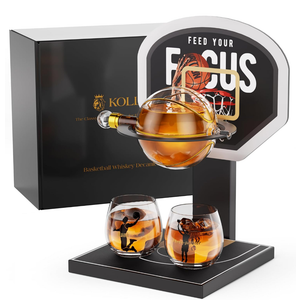 Kollea Basketball Whiskey Decanter Set with Black Court Stand & 2 Glasses, Stylish Liquor Decanter Gift for Men,