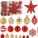 100PCS Christmas Tree Balls Ornaments Set with Topper, Red+Gold Shatterproof Hanging Christmas Tree Decorations