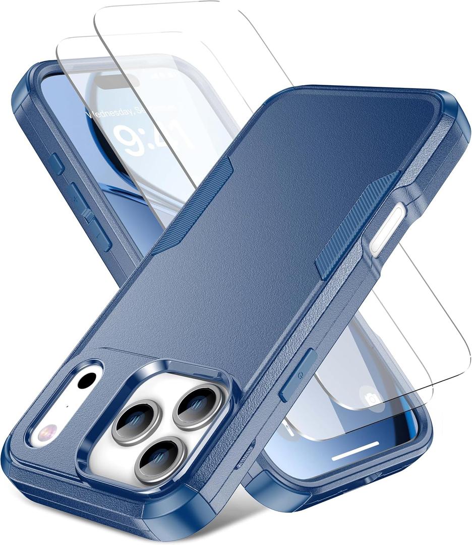 iPhone 17 Pro Case,Compatible with Magsafe,2X Screen Protector, Heavy Duty Protection, Rugged Phone Cover for iPhone 17 Pro 6.3 inchs ,Navy Blue