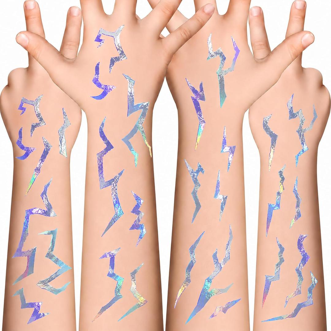 3 x Lightning Tattoo Stickers - 5 Sheets Temporary Makeup Stickers for Face and Body | Fake Tattoo Stickers for Halloween Party Favors, Cosplay and Photo Shoots