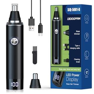 Ginity Ear & Nose Hair Trimmer with LED Display for Men Women,Painless USB Rechargeable Eyebrow & Facial & Nose Hair Trimmer Clipper,Professional IPX7 Waterproof Dual Edge Blades 12500 RPM (Black)