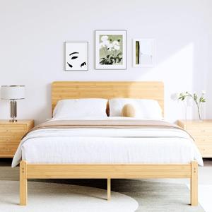 14in High Solid Bamboo Wood Platform Full Size Bed Frame with Headboard, Reinforced Heavy Duty Metal Slats, Noise Free, No Box Spring Needed, Easy Assembly (Natural)