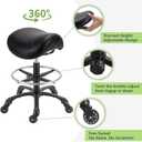 Saddle Salon Stool with Footrest,Heavy Duty, Adjustable Height, Rolling Esthetician Chair for Tattoo Spa Medical Dentist Clinic (Black), 14