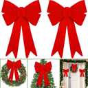 TURNMEON 2 Pack 12'' x 18'' Large Red Velvet Christmas Bows Outdoor Decorations, Christmas Bows Waterproof Decor for Wreaths Garland Christmas Tree Topper Xmas Outside Indoor Home Party Decorations