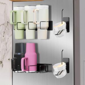 4Pack Magnetic Cup Holder for Stanley Cup 30&40 oz with Handle2Pack Water Bottle Organizer for Refrigerator2Pack Tumbler Lid Organizer for Stanley Cup AccessoriesGifts Ideal
