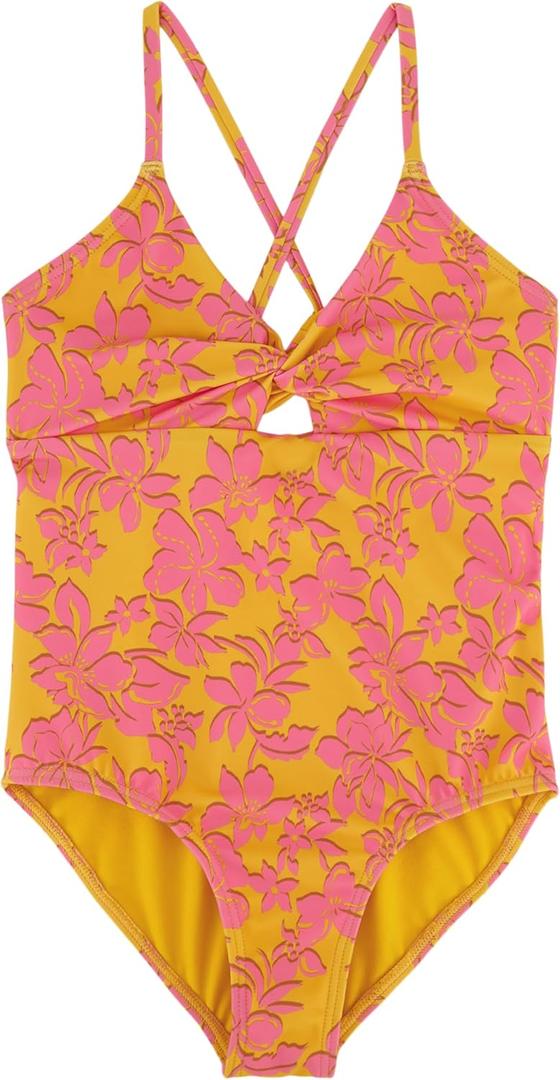 Roxy Girls' One-Piece Swimsuit with UPF 50+ Sun Protection, Quick Drying Bathing Suit (12, Golden Rays)