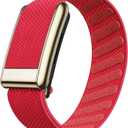 Ultra-Soft Stretchy Nylon Sport Band Compatible with WHOOP 5.0, One, Peak & Life | Adjustable, Breathable, & Sweat-Wicking Replacement Wristbands for Men & Women | NOT for Gen 4 (Red With Gold)