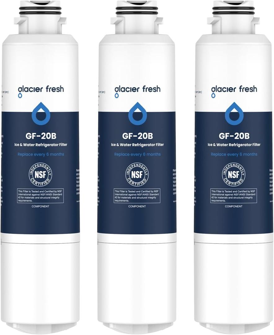 GLACIER FRESH DA29-00020B Refrigerator Water Filter Compatible with Samsung DA29-00020A/B, DA29-00020B-1, HAF-CIN/EXP, 46-9101, RF4267HARS For French Door Fridge Kitchen (3 PACK)