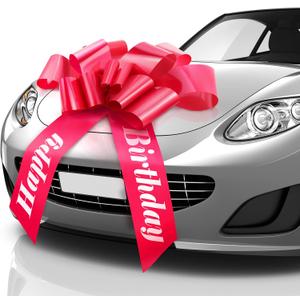 Zoe Deco - Happy Birthday Car Bow - Red, 30 Inch - Giant Car Bow Pre-Printed w/Happy Birthday - Large Gift Wrapping for Huge Present