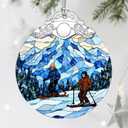 Stained Glass Ornament, Christmas Ornaments, Christmas Decorations for Tree, Holiday Ornament, Gifts for Skiers, Holiday Party Gifts, Gift Ideas & Xmas Gift - Snowy Mountain