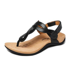 Athlefit Women's Orthopedic Arch Support Sandals Comfortable Thong T-Strap Orthotic Casual Flat Sandals, Size 7, Black