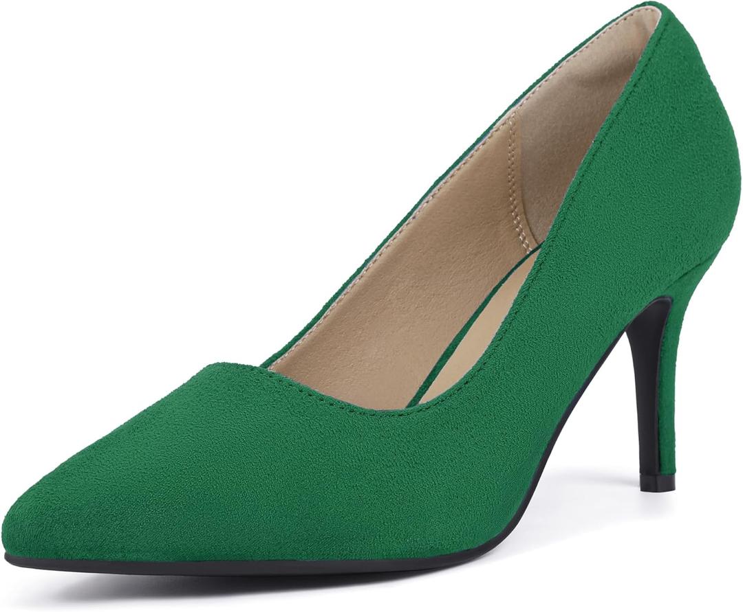 IDIFU IN3 High Heels Pumps Closed Toe Heels Women's Pumps Stiletto Pointed Toe Dress Shoes Wedding Prom Bridal Work Office Bride Guest Trendy Dressy Fashion Comfortable Pump Shoes (9) Green Suede