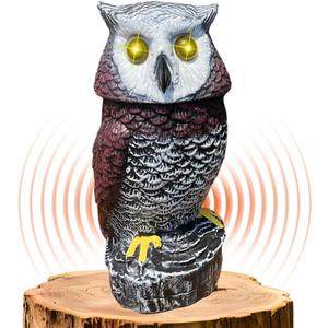Ugold Solar Powered Garden Owl with Motion Detection, Rotating Head, Realistic Hoots and Silent Mode, Outdoor Statue and Sculpture, Owl Decoration for Home, Garden, Patio and Lawn