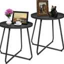 CODIN Set of 2 Outdoor Side Table Outdoor, Metal Side Table Small Round Side Table Weather Resistant End Table Patio Table for Garden Porch Balcony Yard Lawn (2, Black)
