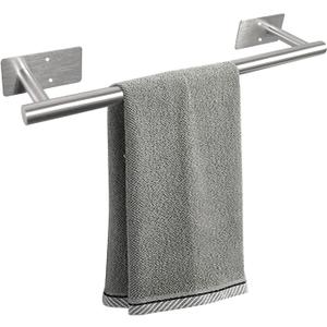 Self Adhesive Bath Towel Bar, Stainless Steel Towel Racks for Bathroom No Drilling Heavy Duty Towel Holder Stick on Wall Sturdy and Rustproof Towel Hanger for Bathroom(Brushed Nickel,16In)
