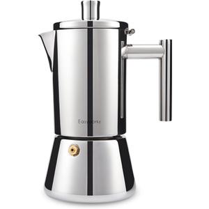 Easyworkz Diego Stovetop Espresso Maker Stainless Steel Italian Coffee Machine Maker 4Cup 6.8 oz Induction Moka Pot (Silver)