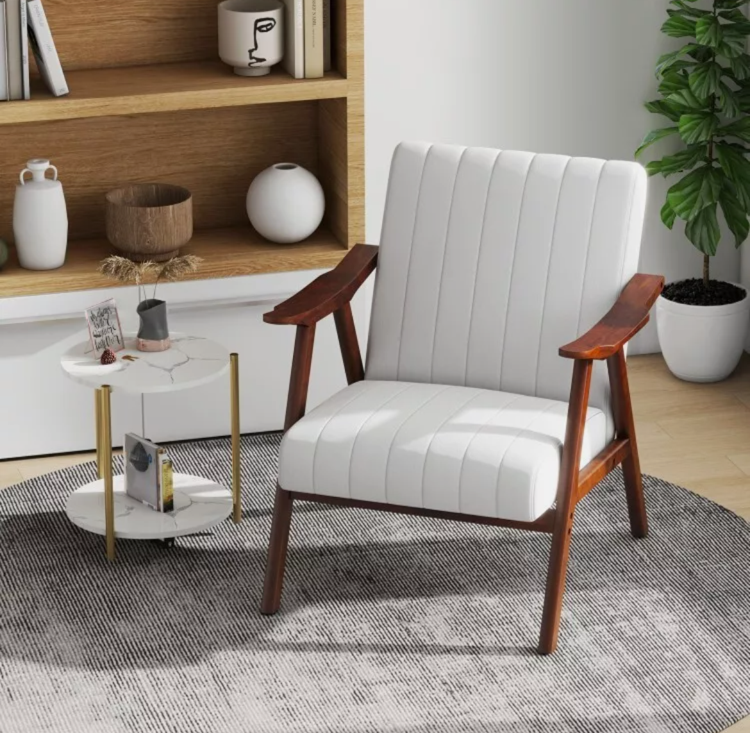 Living Room Modern Accent Chair Armchair Padded Single Couch W/ Rubberwood Frame