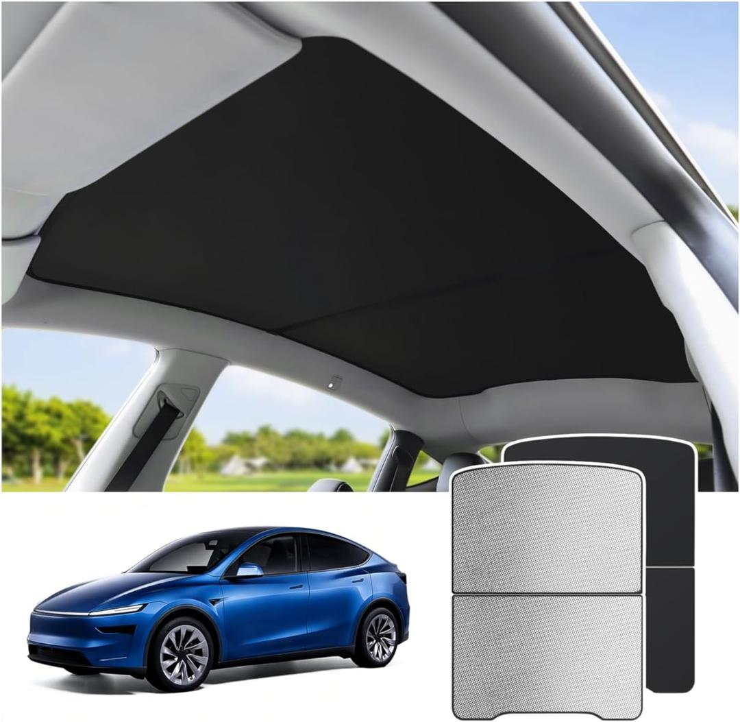 Tesla Model Y Juniper Sunshade Roof 2025-2026, Panoramic Glass Roof Sunshade Heat Insulation UV Block Sunroof Shade, No-Sag Foldable Tesla Model Y Juniper Accessories Interior Black