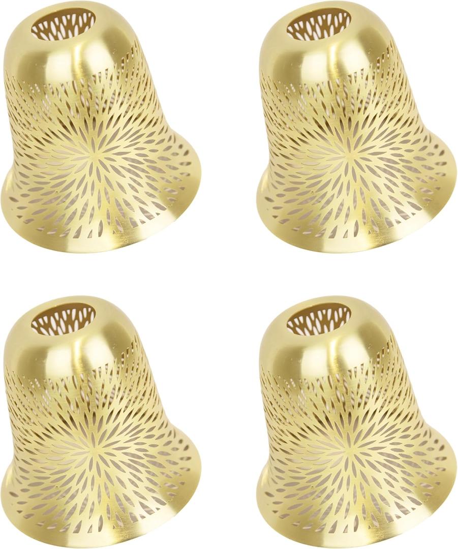 4 Pack Pendant Light Shade, Etched Chrysanthemum Metal Lampshade, 1-5/8" Fitter, 5.12" Height, 6" Diameter, Fits for Lamp Shade Ceiling Fan Light Covers Replacements, Electroplated Bronze Inside Gold