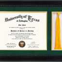 8.5x11 Diploma Frame with Tassel Holder, Solid Wood & Tempered Glass, Green over Gold Mat, Black Finish with Intricate Black Rope Detail