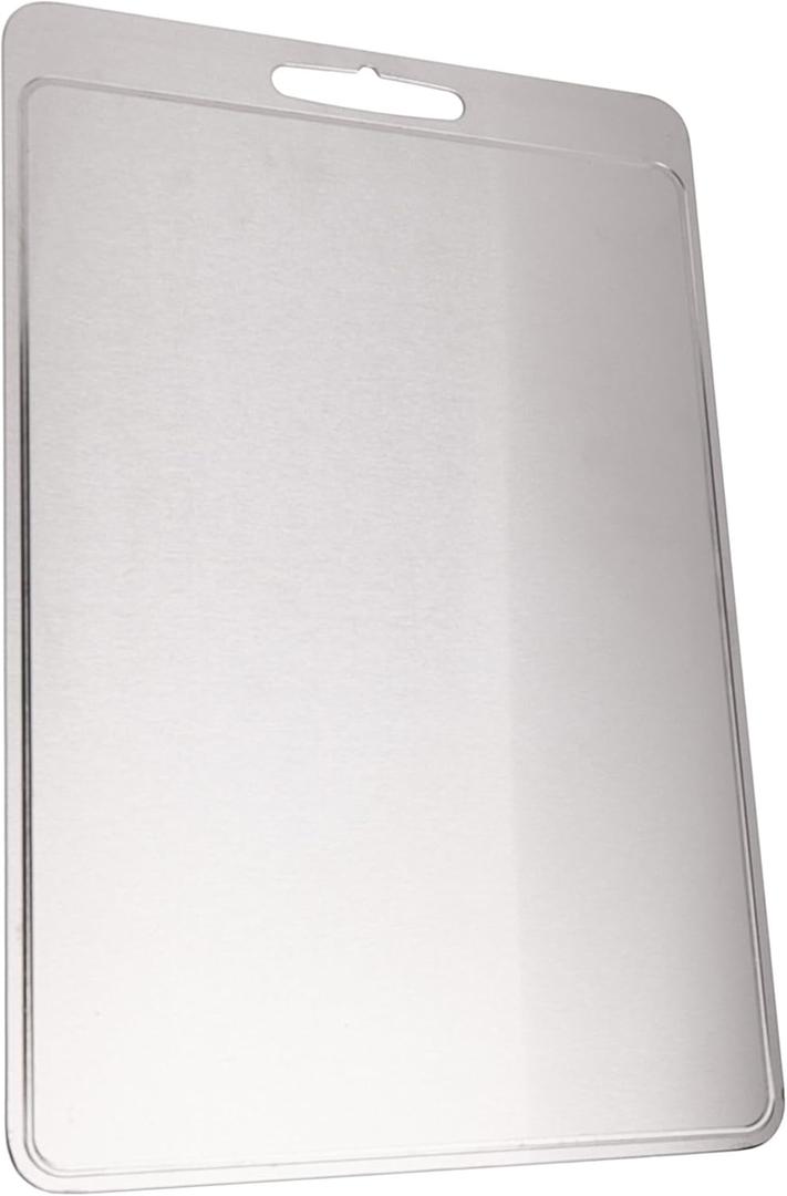 Stainless Steel Cutting Board, Chopping Board, With Built-in Handle. Steel Cutting Boards for Kitchen, Sturdy and Thick, 18 x 11.5 inches. Built-in Juice Groove to Reduce Spills