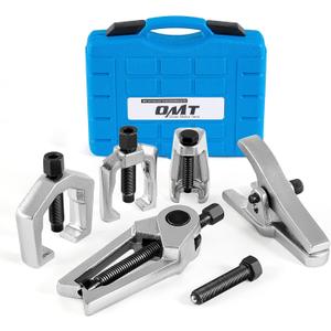 Orion Motor Tech 5pc Ball Joint Separator, Pitman Arm Puller, Tie Rod End Tool Set for Front End Service, Splitter Removal Kit (BL06) (Blue Case Silver Puller)