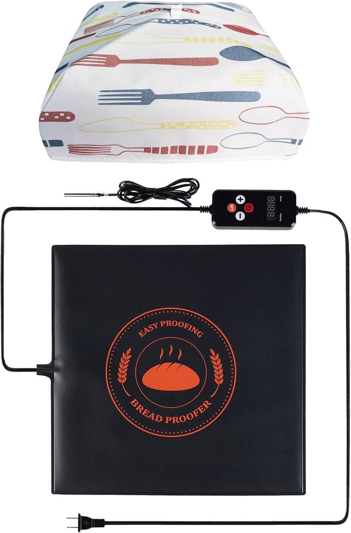 Bread Proofing Mat with Warm Cover, Sourdough Hearting Mat, Sourdough Warming Mats with Thermostat Temperature Control, 13.9" x 13.9" Bread Proofer Dough Warmer for Home Kitchen Baking