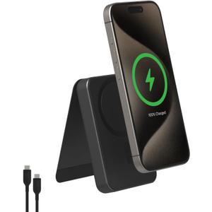 Mophie Snap+ Powerstation Mini with Stand - 5000mAh,15W Qi2 Magnetic Wireless Charger, Portable, Compatible with MagSafe & Qi-Enabled Smartphones, with Kickstand, USB C to USB C Cable Included, Black